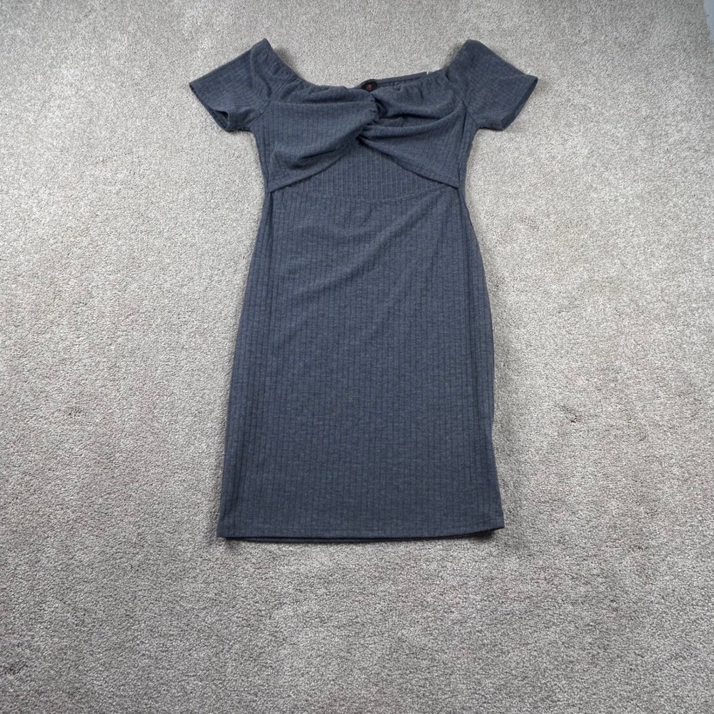 I Joah Charcoal Gray Ribbed Twist Front Off Shoulder Bodycon Dress 6A3956 M